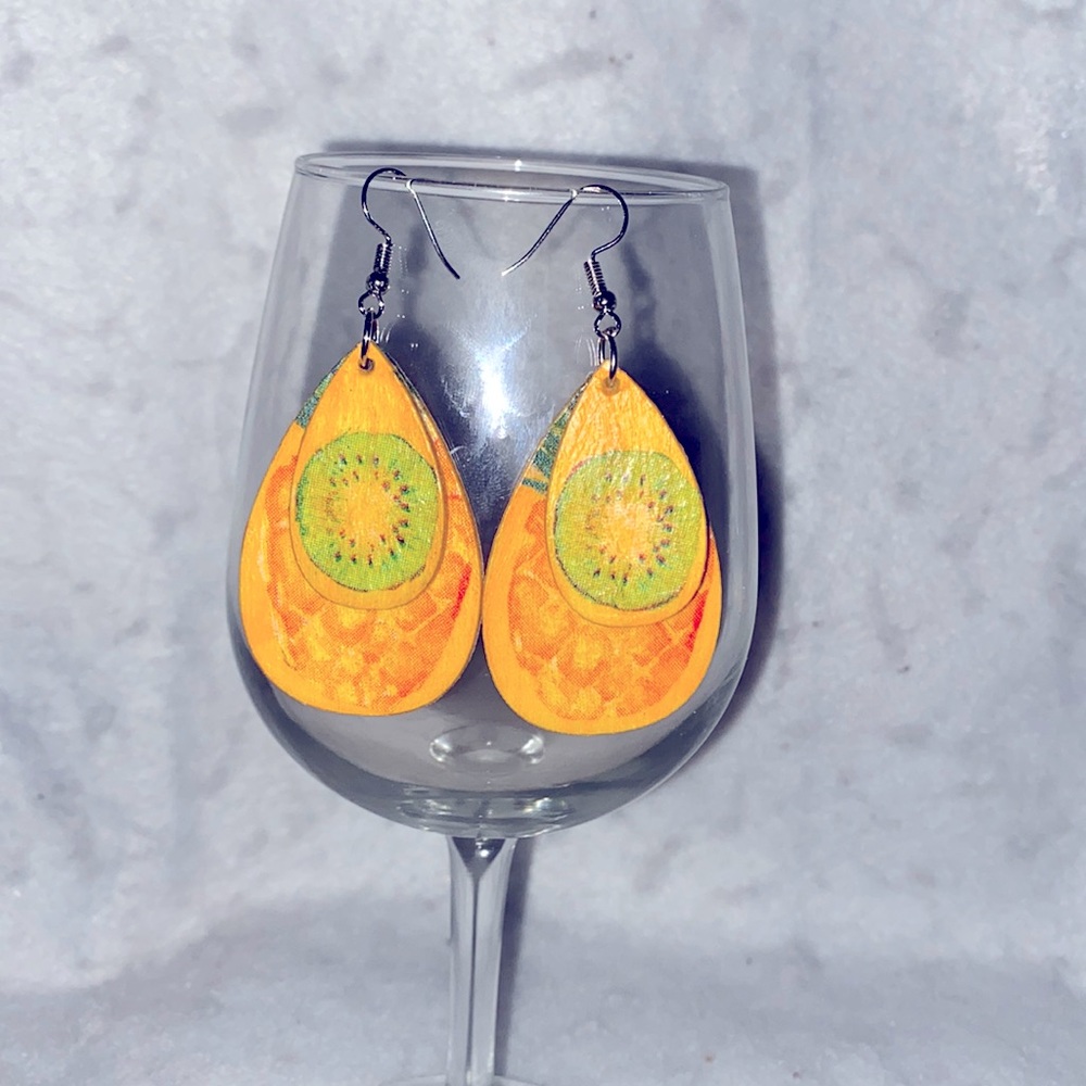 Lightweight Wooden Tropical Theme Dangling Pierced Earrings